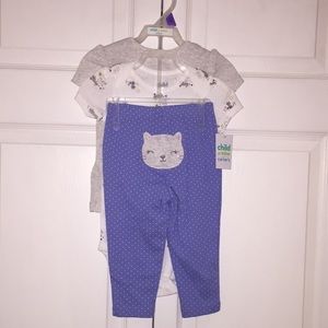 Child Of Mine Baby Girls 3 Pce Outfit Cat Motif Size 12M New